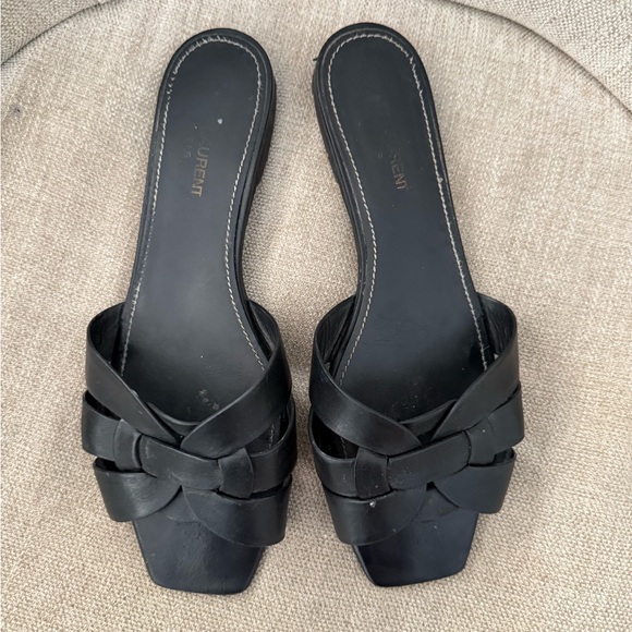 Saint Laurent Black Leather Nu Pieds 05 Slide Sandals